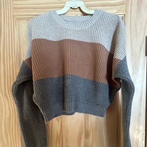 Hollister Striped Knit Sweater in Gray, Brown, and Cream